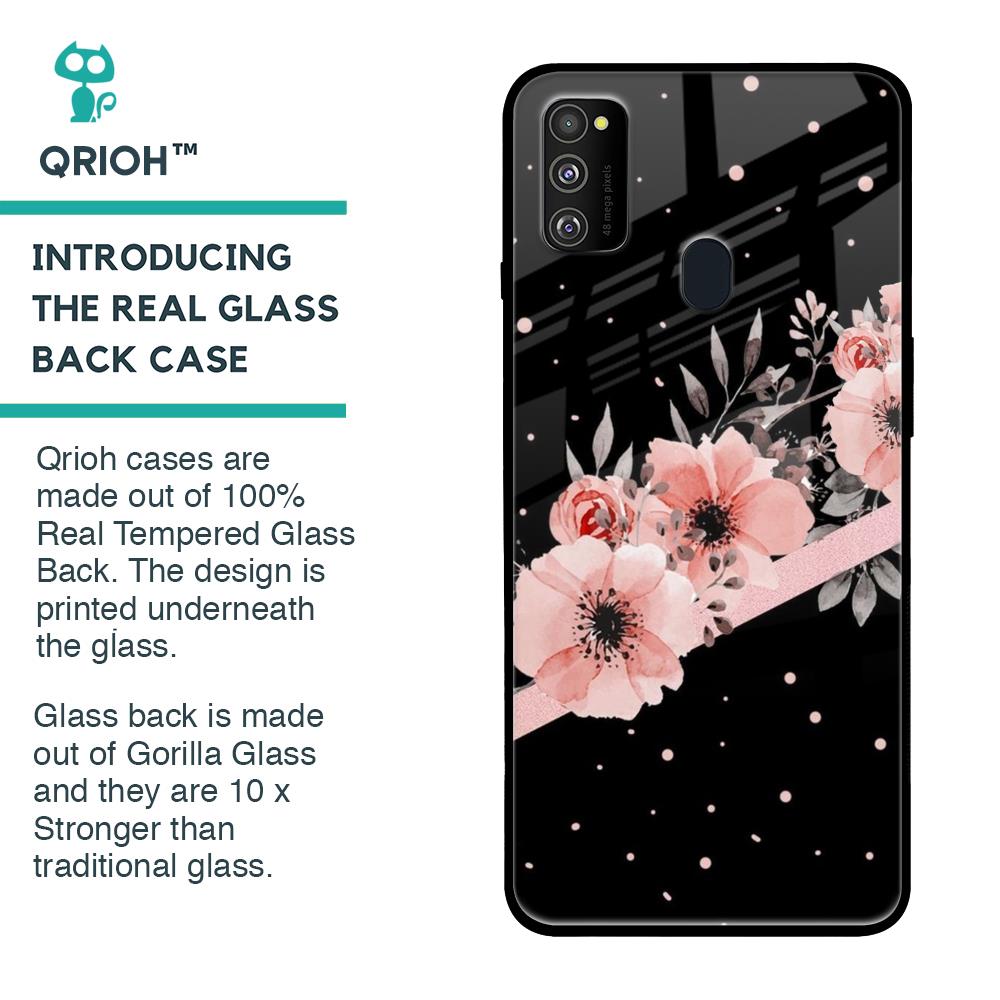 Floral Black Band Glass Case For Samsung Galaxy M30s
