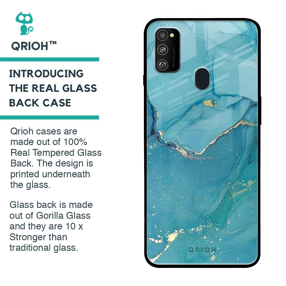 Blue Golden Glitter Glass Case for Samsung Galaxy M30s