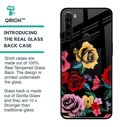 Floral Decorative Glass Case For Xiaomi Redmi Note 8