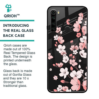 Black Cherry Blossom Glass Case for Xiaomi Redmi Note 8