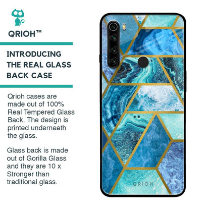 Turquoise Geometrical Marble Glass Case for Xiaomi Redmi Note 8