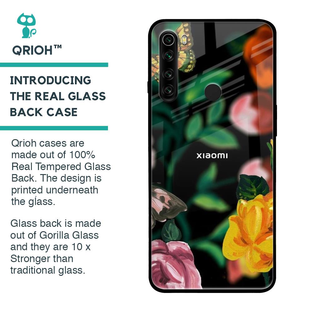 Flowers & Butterfly Glass Case for Xiaomi Redmi Note 8