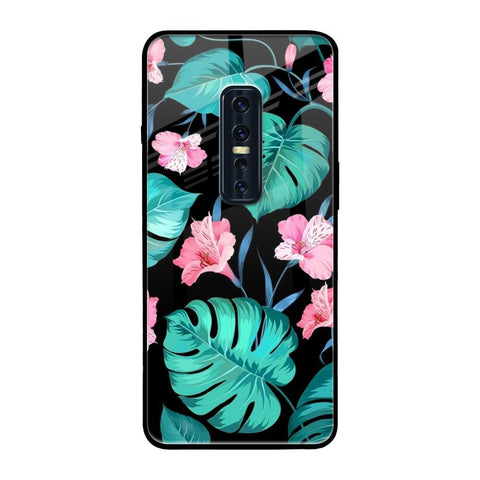 Tropical Leaves & Pink Flowers Vivo V17 Pro Glass Back Cover Online