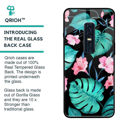 Tropical Leaves & Pink Flowers Glass case for Vivo V17 Pro
