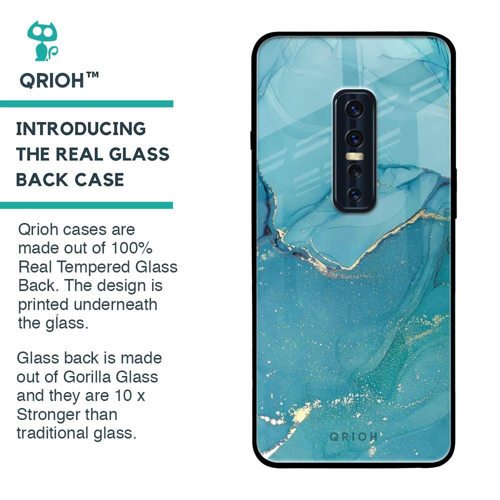 Blue Golden Glitter Glass Case for Vivo V17 Pro