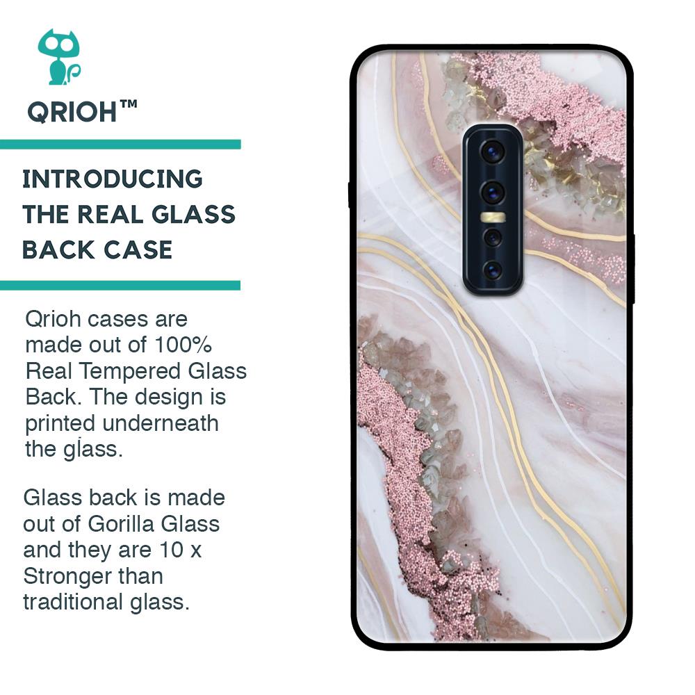 Pink & Gold Gllitter Marble Glass Case for Vivo V17 Pro
