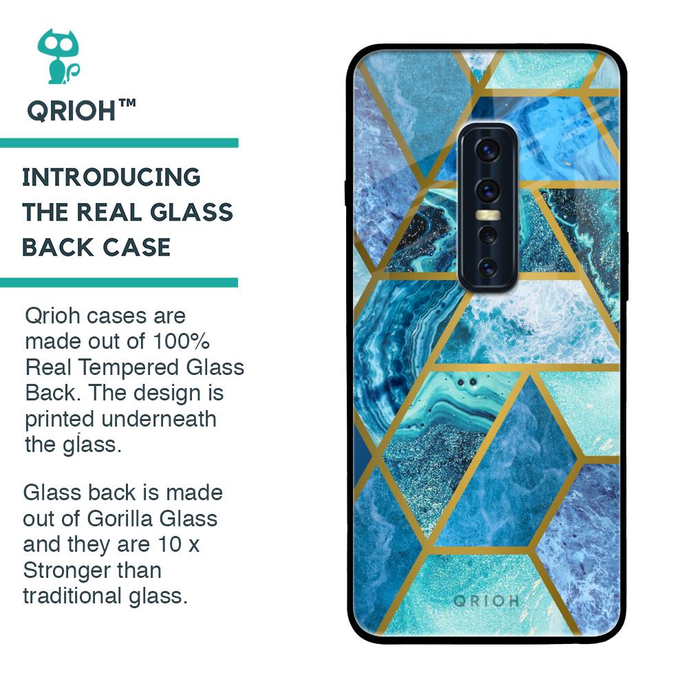 Turquoise Geometrical Marble Glass Case for Vivo V17 Pro
