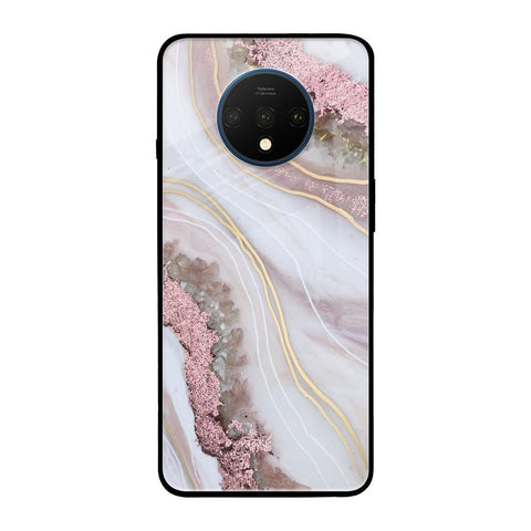 Pink & Gold Gllitter Marble OnePlus 7T Glass Back Cover Online
