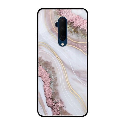 Pink & Gold Gllitter Marble OnePlus 7T Pro Glass Back Cover Online