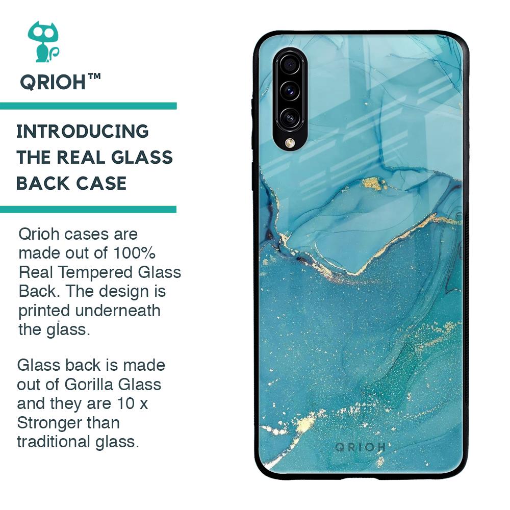 Blue Golden Glitter Glass Case for Samsung Galaxy A70s