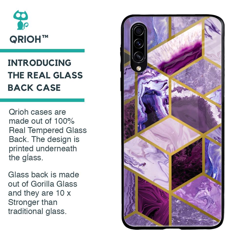 Purple Rhombus Marble Glass Case for Samsung Galaxy A70s