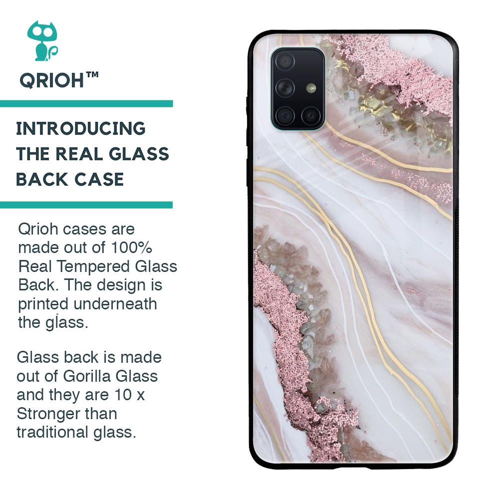 Pink & Gold Gllitter Marble Glass Case for Samsung Galaxy A71