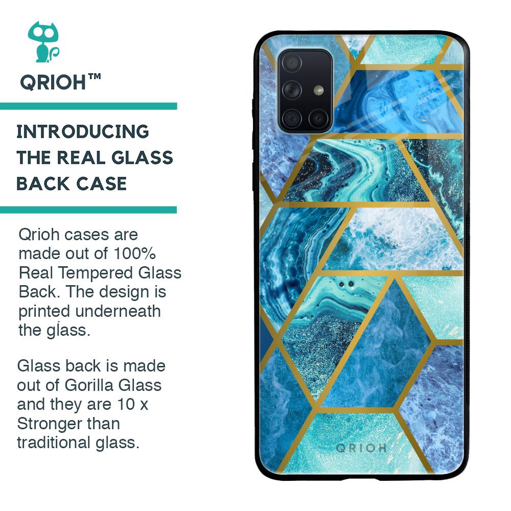 Turquoise Geometrical Marble Glass Case for Samsung Galaxy A71