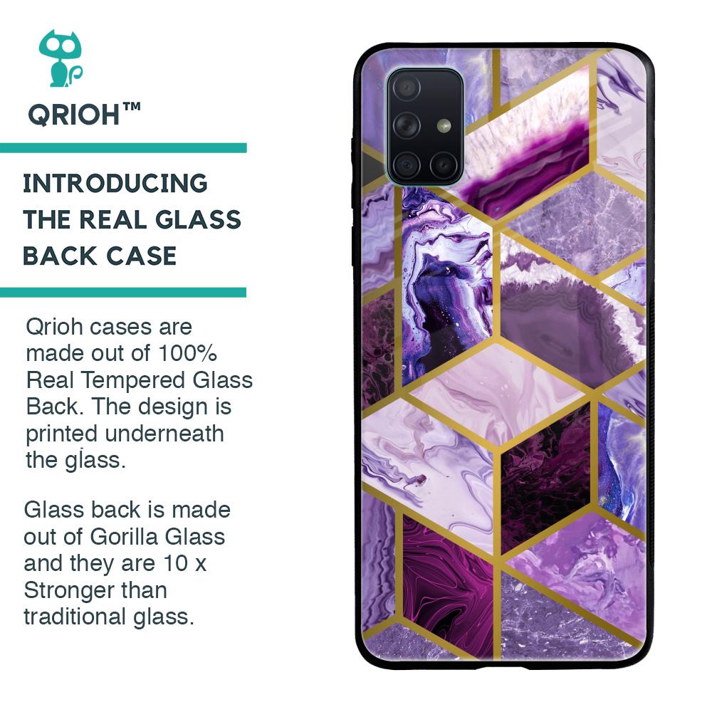 Purple Rhombus Marble Glass Case for Samsung Galaxy A71