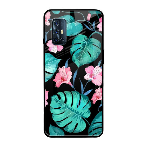 Tropical Leaves & Pink Flowers Vivo V17 Glass Back Cover Online