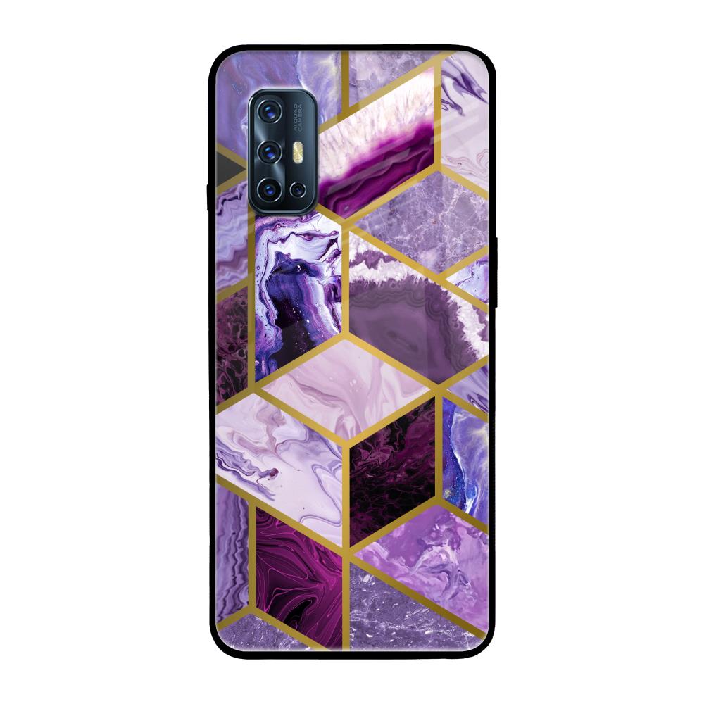Purple Rhombus Marble Vivo V17 Glass Back Cover Online
