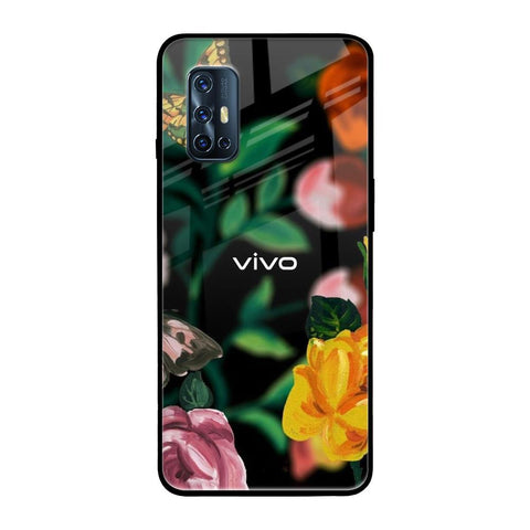 Flowers & Butterfly Vivo V17 Glass Back Cover Online