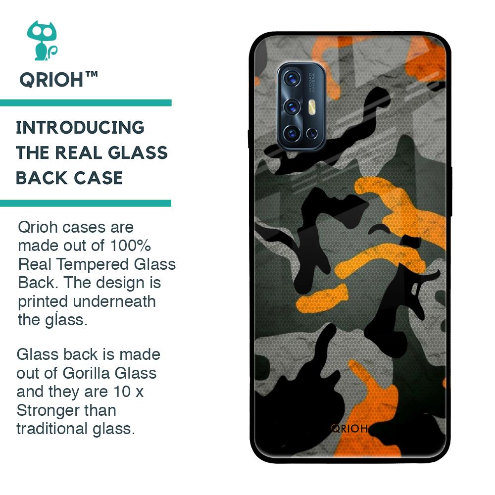 Camouflage Orange Glass Case For Vivo V17