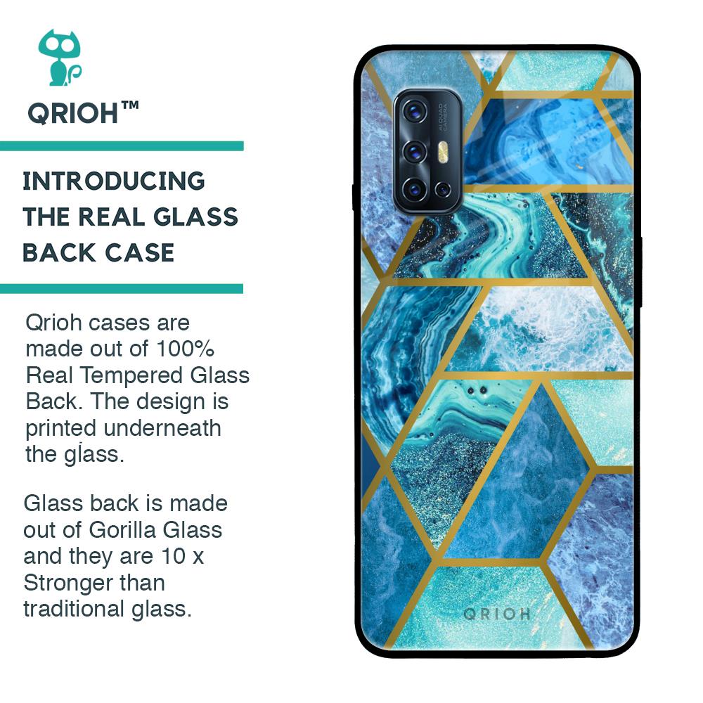 Turquoise Geometrical Marble Glass Case for Vivo V17