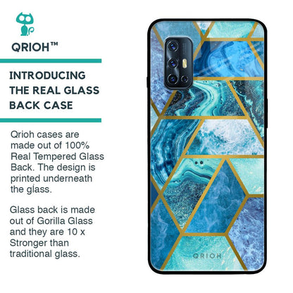 Turquoise Geometrical Marble Glass Case for Vivo V17