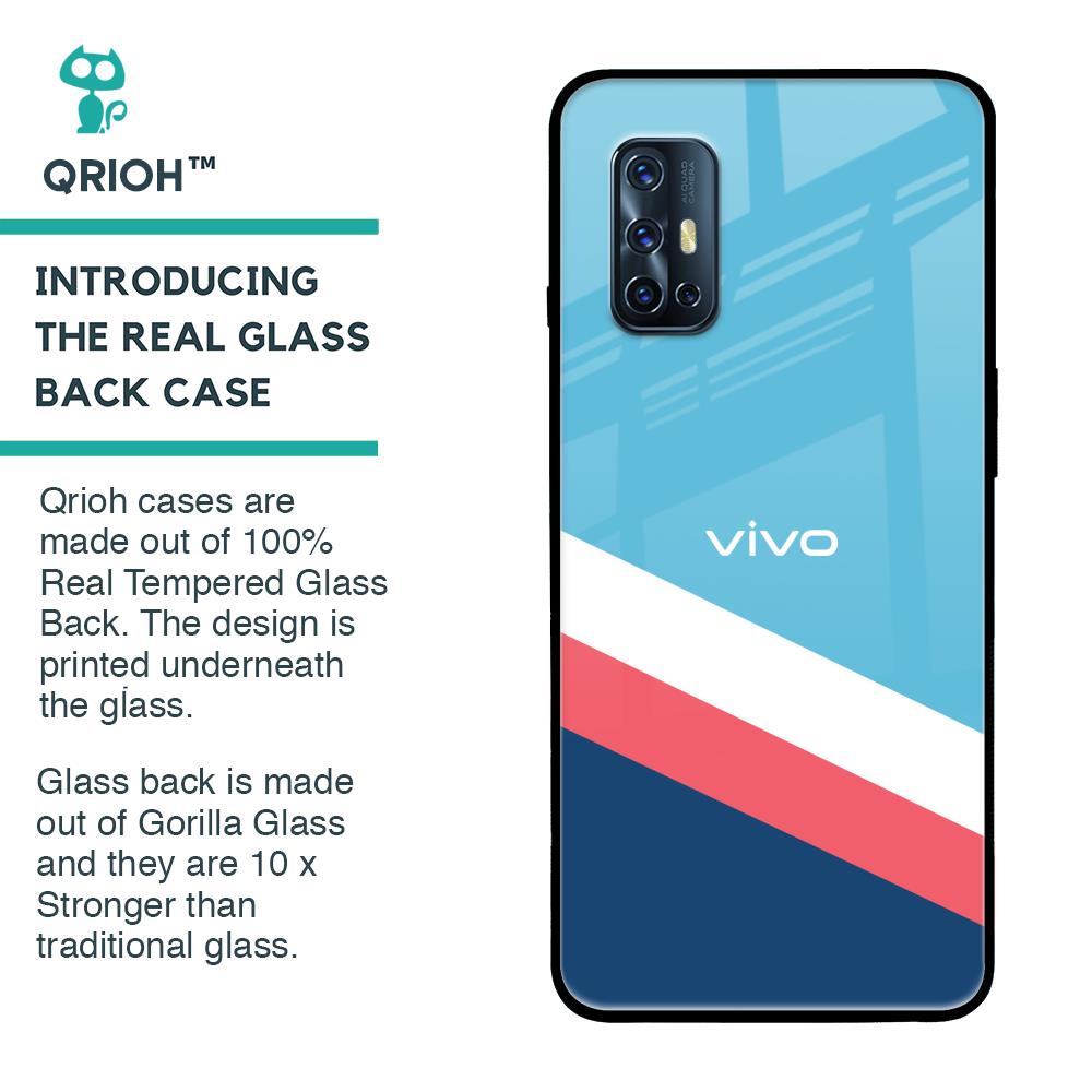 Pink & White Stripes Glass Case For Vivo V17