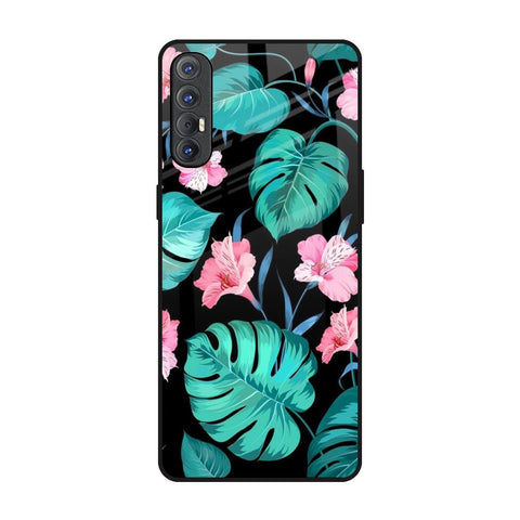 Tropical Leaves & Pink Flowers Oppo Reno 3 Pro Glass Back Cover Online