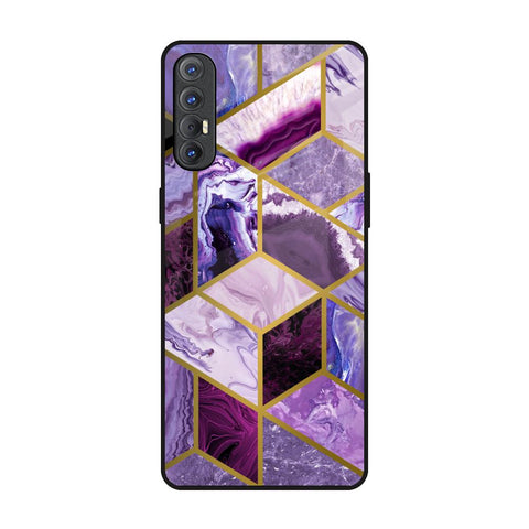 Purple Rhombus Marble Oppo Reno 3 Pro Glass Back Cover Online