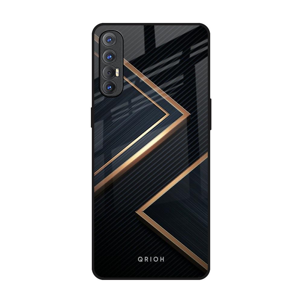 Sleek Golden & Navy Oppo Reno 3 Pro Glass Back Cover Online