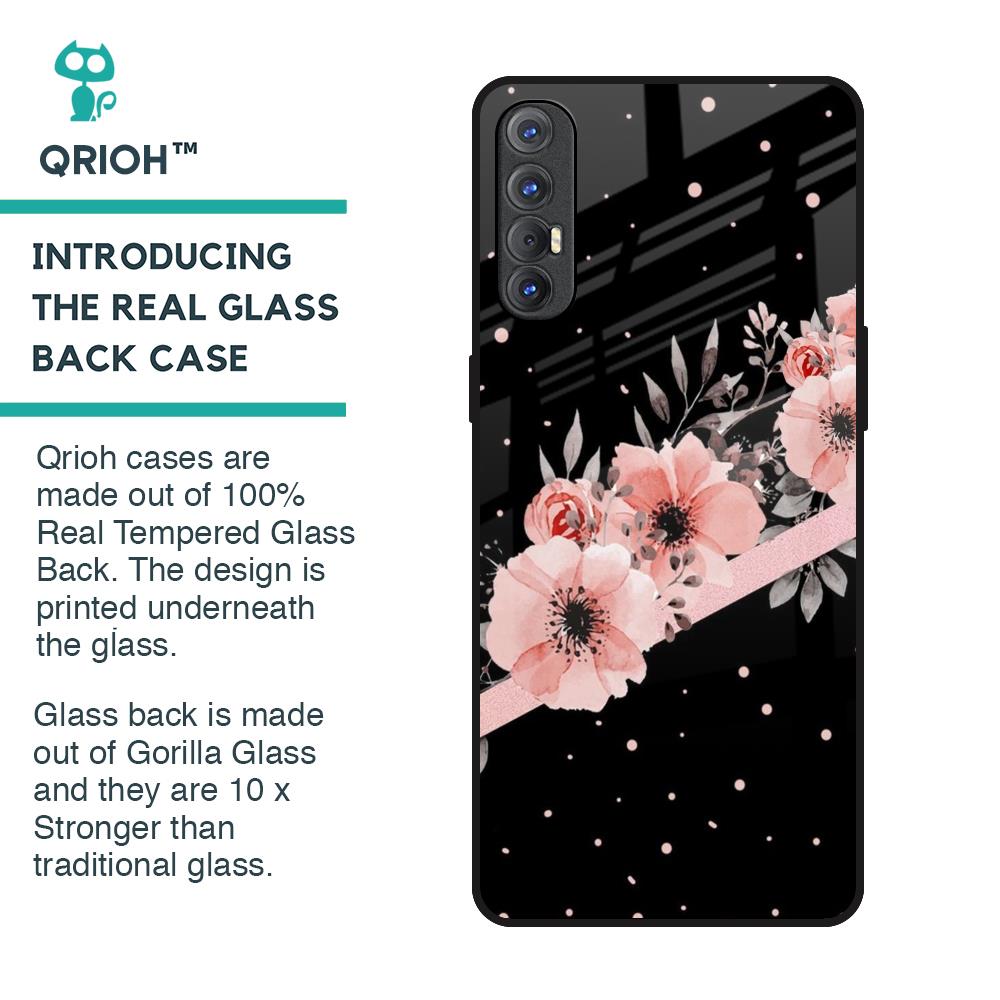 Floral Black Band Glass Case For Oppo Reno 3 Pro