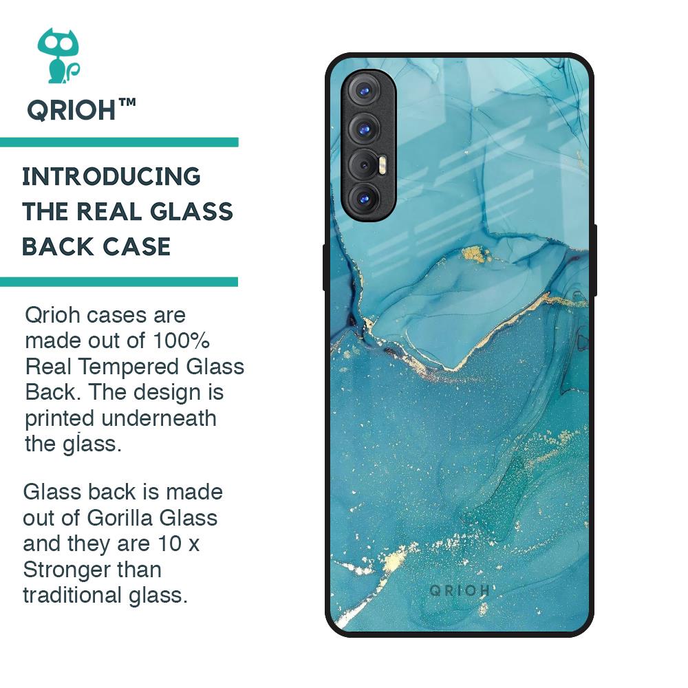 Blue Golden Glitter Glass Case for Oppo Reno 3 Pro