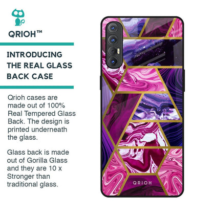Electroplated Geometric Marble Glass Case for Oppo Reno 3 Pro