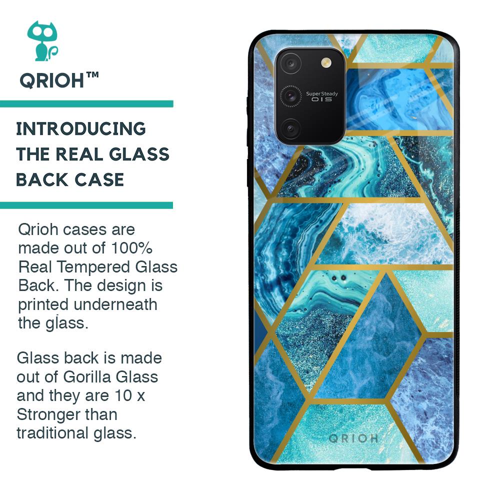 Turquoise Geometrical Marble Glass Case for Samsung Galaxy S10 lite