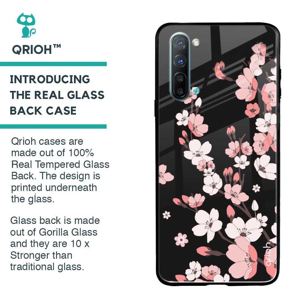 Black Cherry Blossom Glass Case for Oppo Reno 3