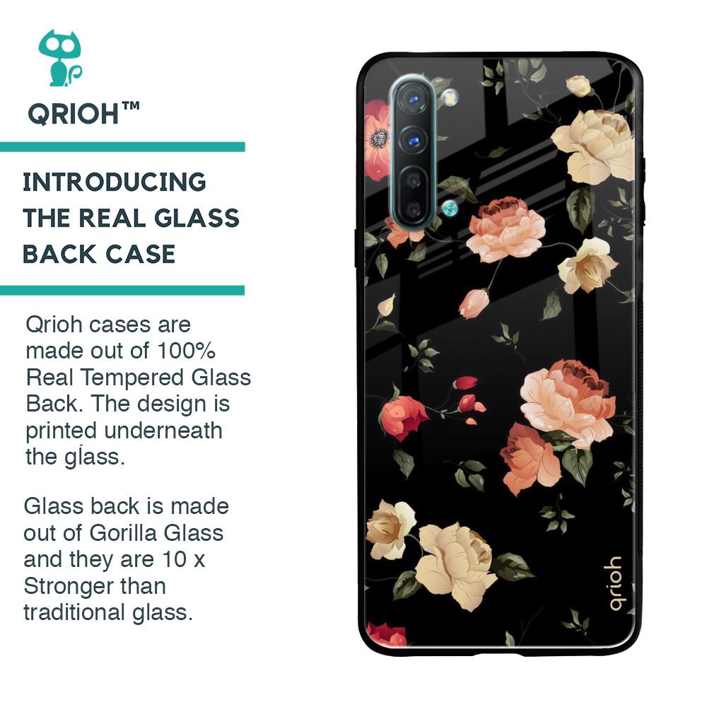 Black Spring Floral Glass Case for Oppo Reno 3