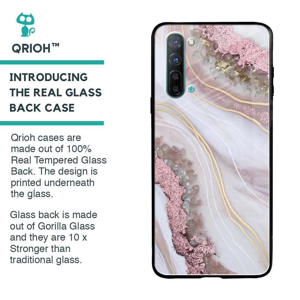 Pink & Gold Gllitter Marble Glass Case for Oppo Reno 3