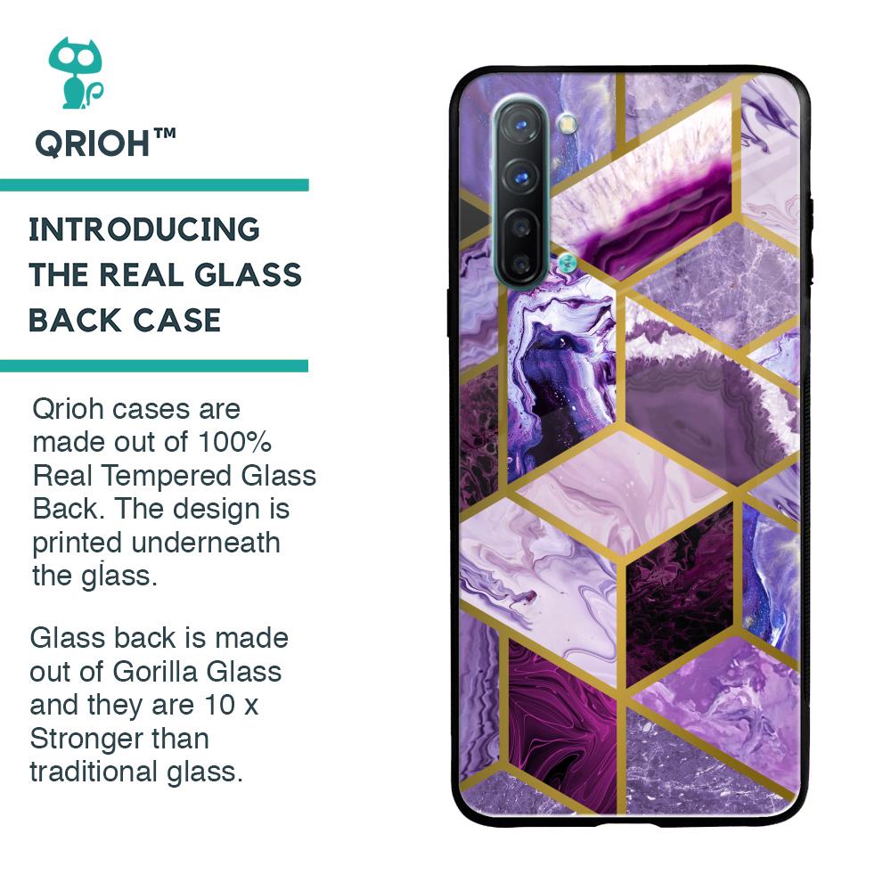 Purple Rhombus Marble Glass Case for Oppo Reno 3