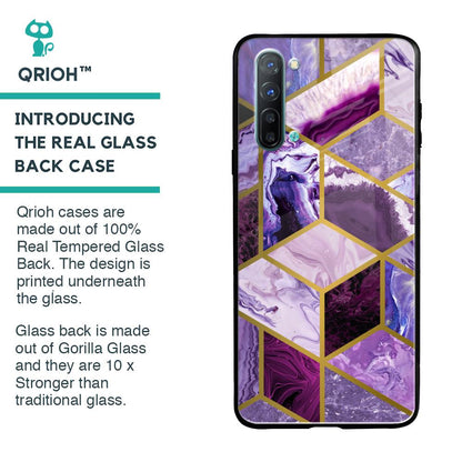Purple Rhombus Marble Glass Case for Oppo Reno 3