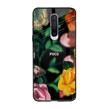 Flowers & Butterfly Poco X2 Glass Back Cover Online