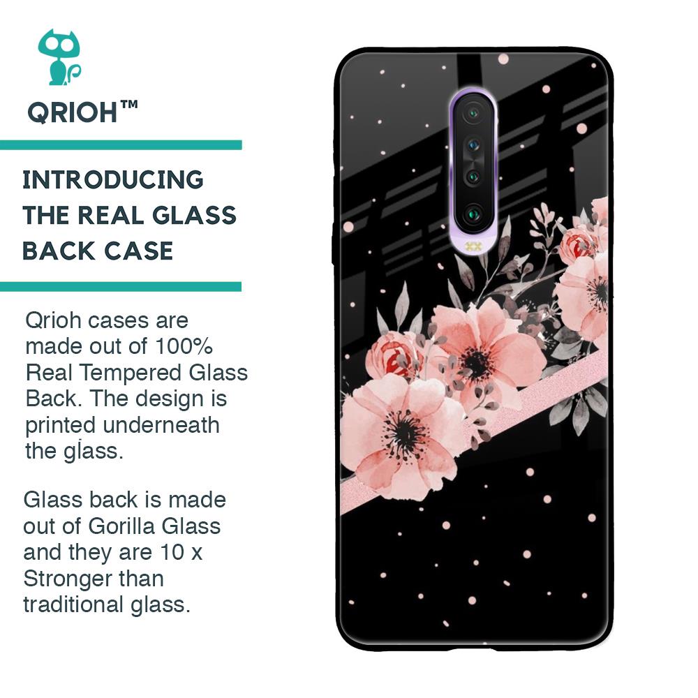 Floral Black Band Glass Case For Poco X2
