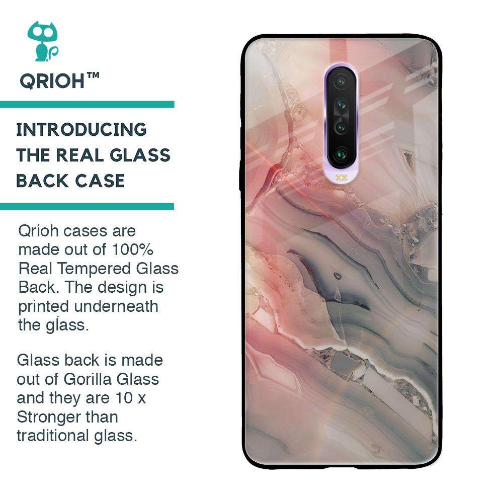 Pink And Grey Marble Glass Case For Poco X2