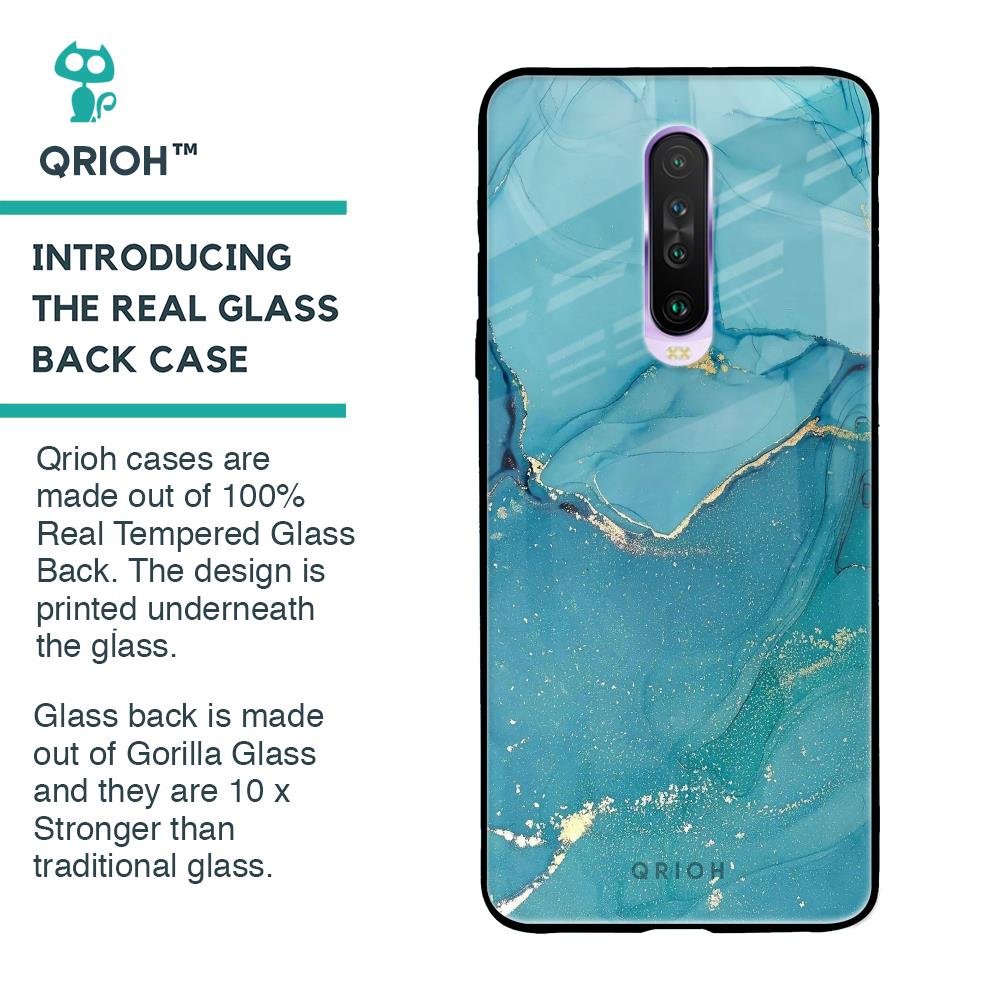 Blue Golden Glitter Glass Case for Poco X2