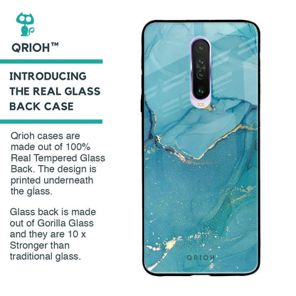 Blue Golden Glitter Glass Case for Poco X2