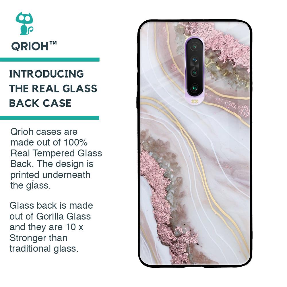 Pink & Gold Gllitter Marble Glass Case for Poco X2