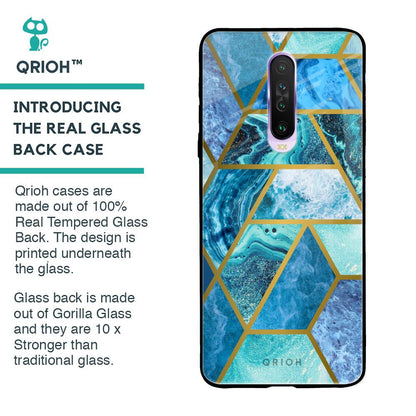 Turquoise Geometrical Marble Glass Case for Poco X2