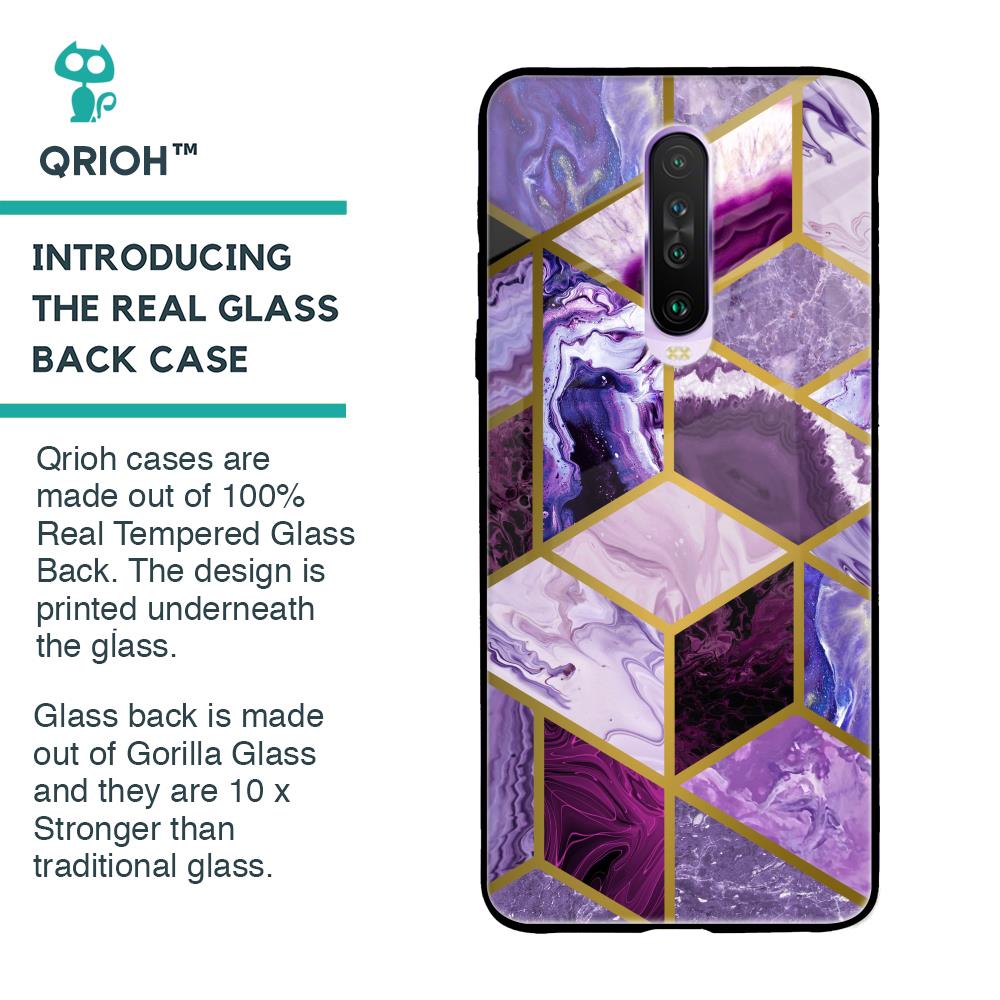 Purple Rhombus Marble Glass Case for Poco X2