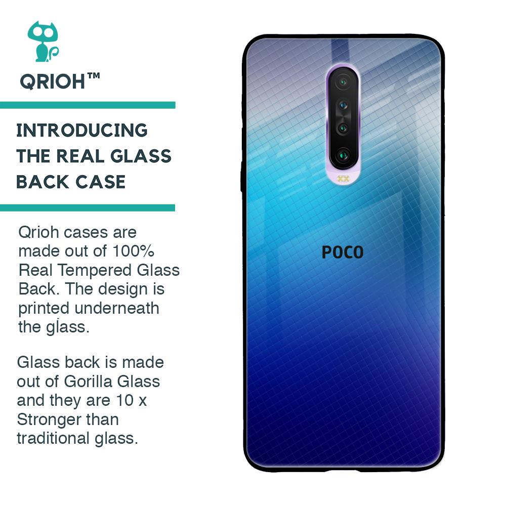 Blue Rhombus Pattern Glass Case for Poco X2