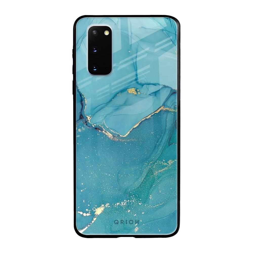 Blue Golden Glitter Samsung Galaxy S20 Glass Back Cover Online