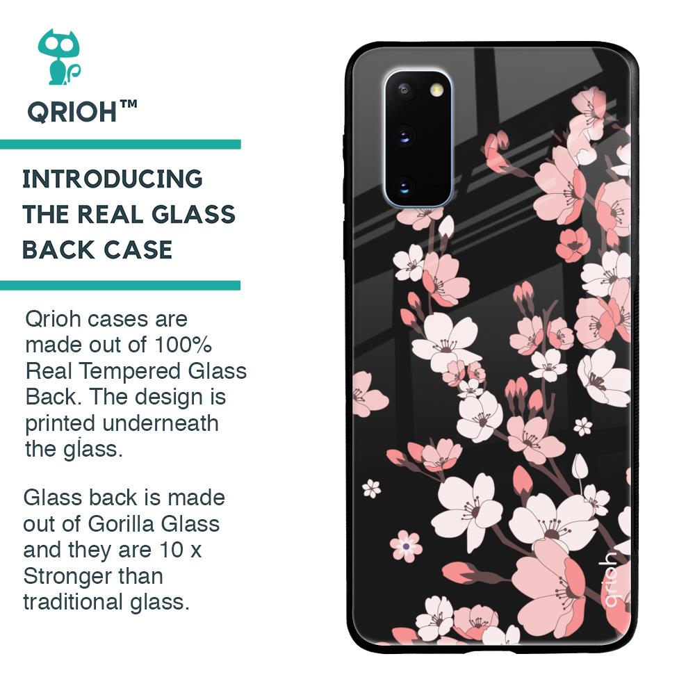 Black Cherry Blossom Glass Case for Samsung Galaxy S20