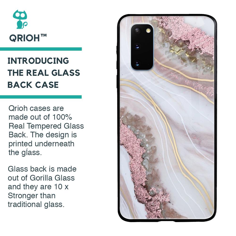 Pink & Gold Gllitter Marble Glass Case for Samsung Galaxy S20