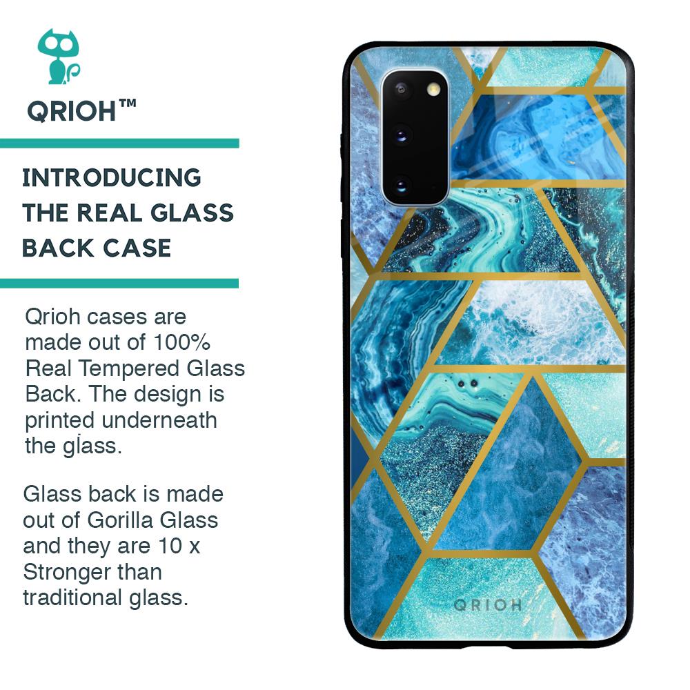 Turquoise Geometrical Marble Glass Case for Samsung Galaxy S20